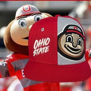 NWOT Ohio State Buckeyes Mascot Brutus Red Embroidered Snapback Trucker Hat Cap